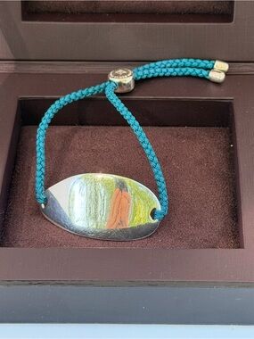 MONICA VINADER Teal Braided Cord ID Bracelet with Silver Plate